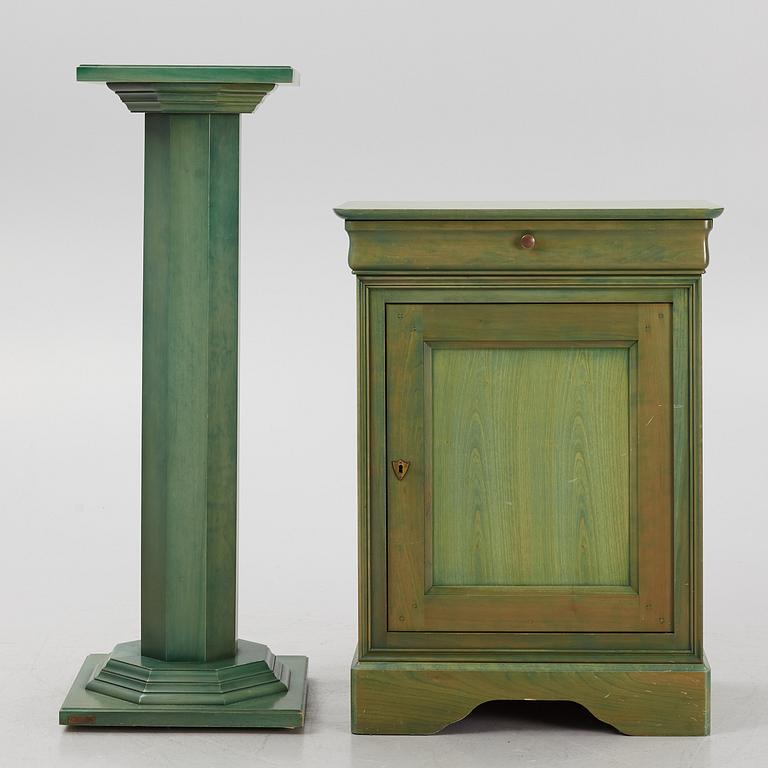 A cabinet and pedestal, Grange, late 20th century.