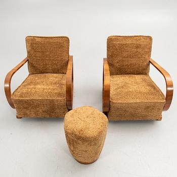 Fåtöljer, ett par, samt pall, Art-Deco stil, 1900-tal.