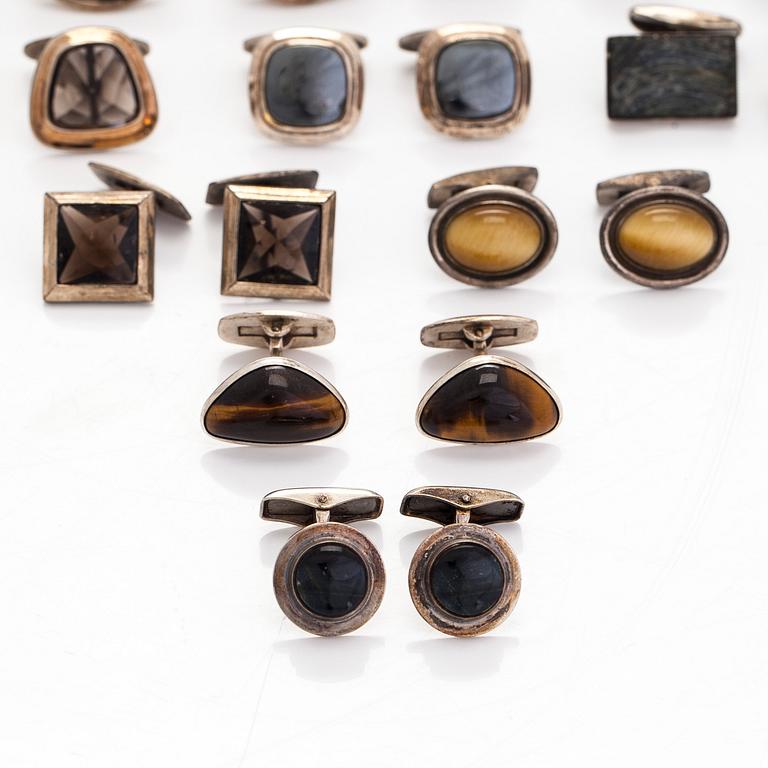 Cufflinks, 11 pairs, silver and natural stones, Finland and Sweden.
