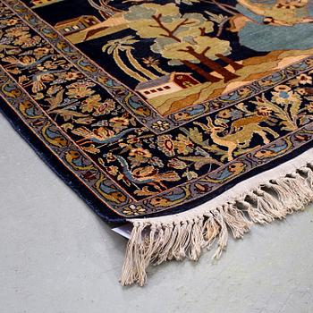 An oriental figural silk rug, around 181 x 124 cm.