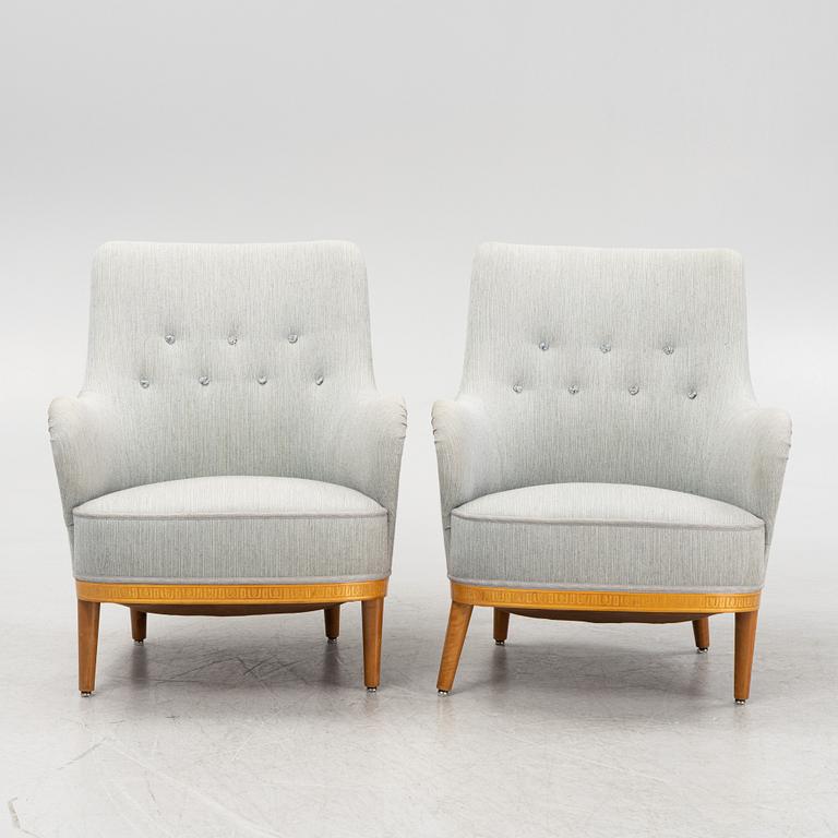 Carl Malmsten, attributed to. A pair of inlay easy chairs, mid 20th Century.