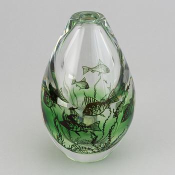 Edward Hald, vase, glass, "Fiskgraal", Orrefors.