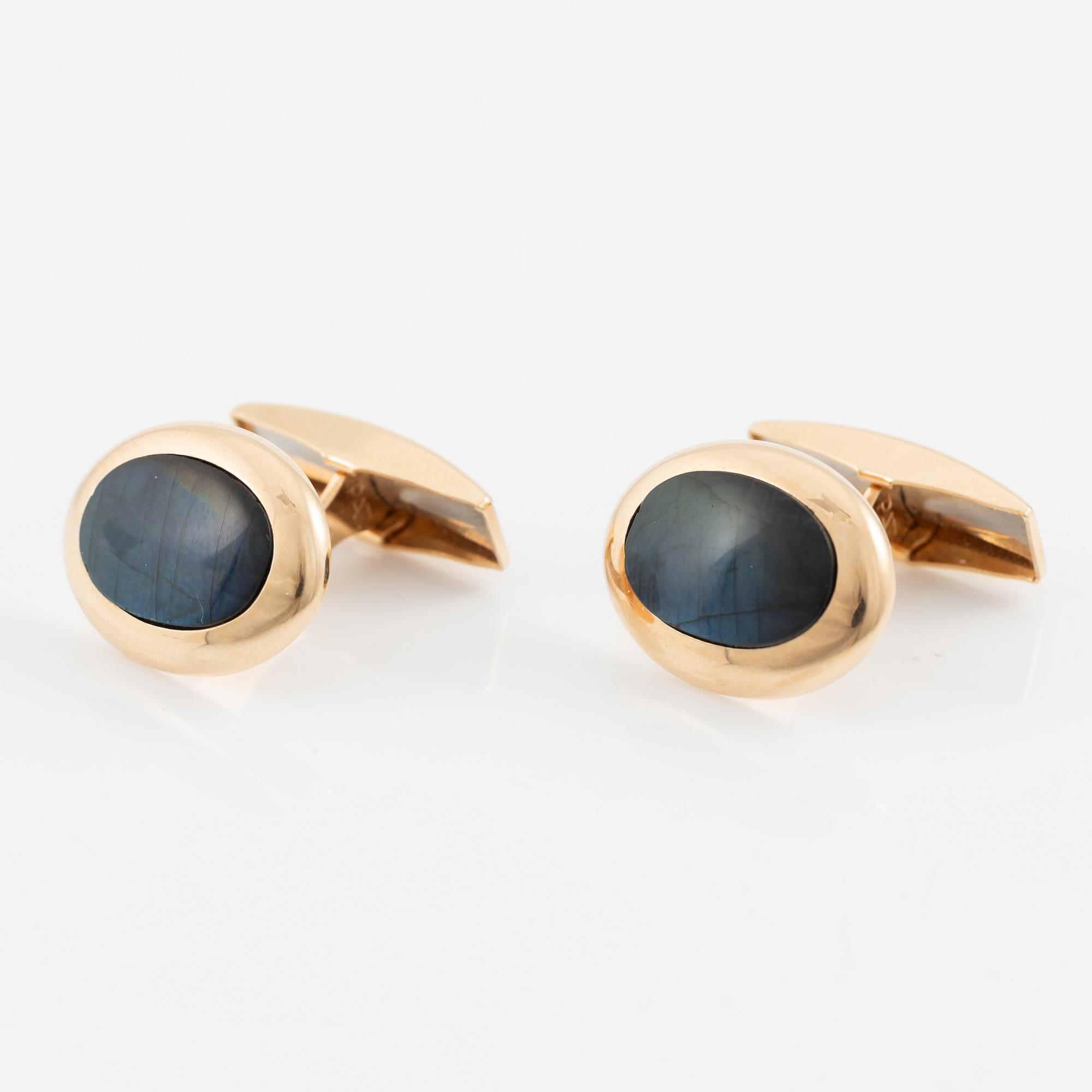 Cufflinks, a pair, 14K gold with labradorite, Saurum.