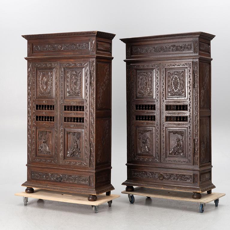 A pair of cabinets, Renaissance style, late 19th century.