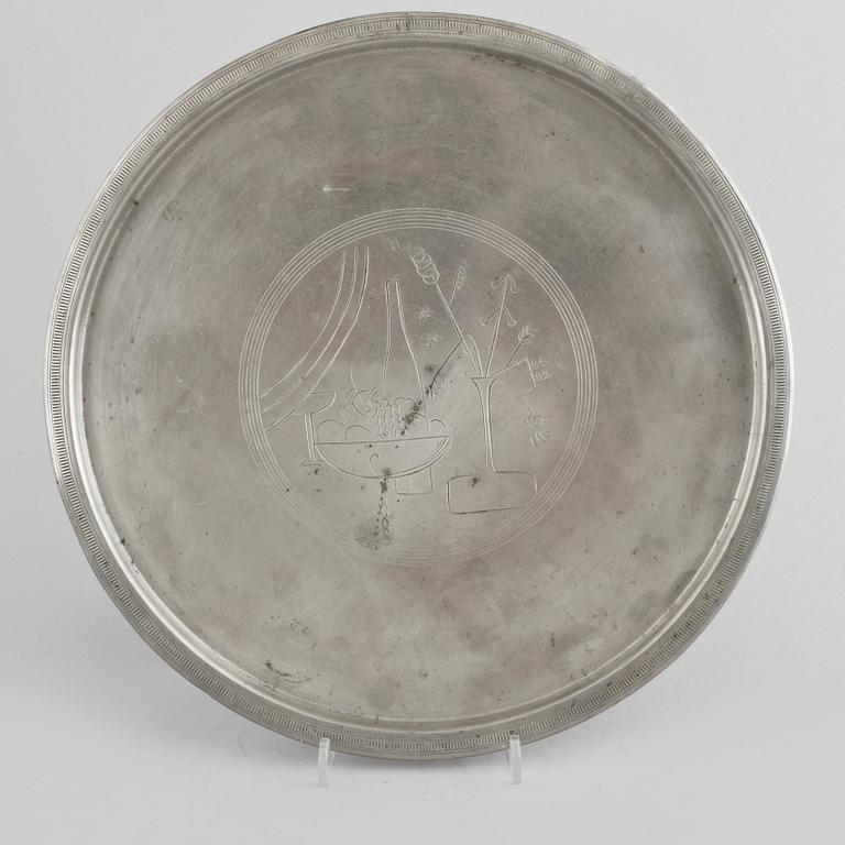 A tray in pewter, made by CG Hallberg in Stockholm, 1933.