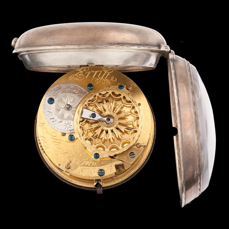 FICKUR, spindelur, Ernst, Stockholm. Boettstämpel Peter Strömqvist, Stockholm, 1771.