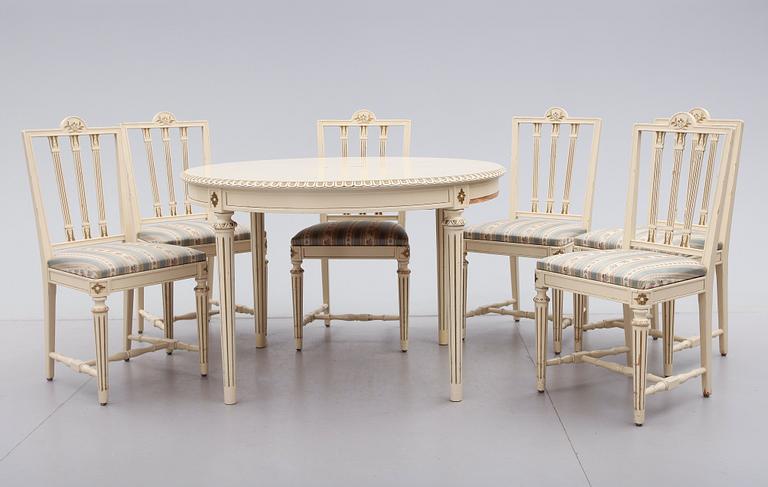 MATGRUPP, 7 delar, gustaviansk stil, 1900-talets andra hälft.