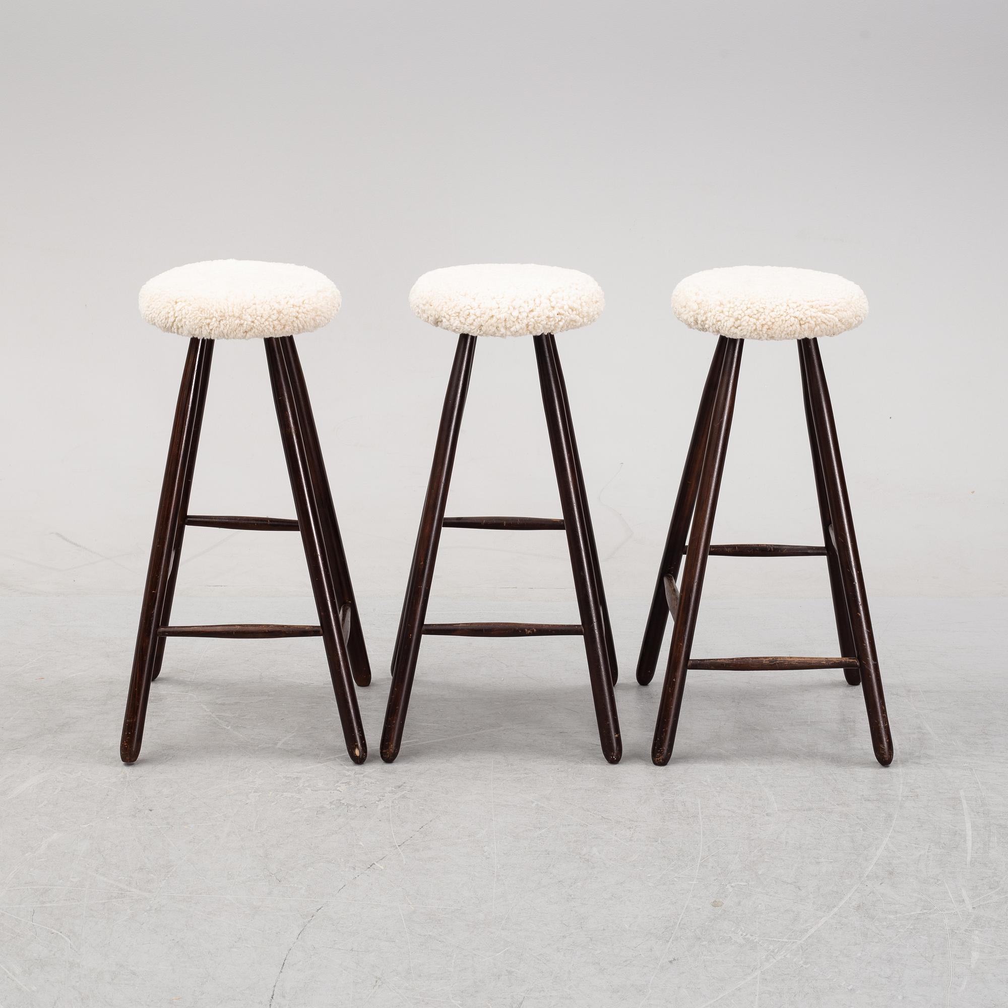 A set of three bar stools, second half of the 20th century.