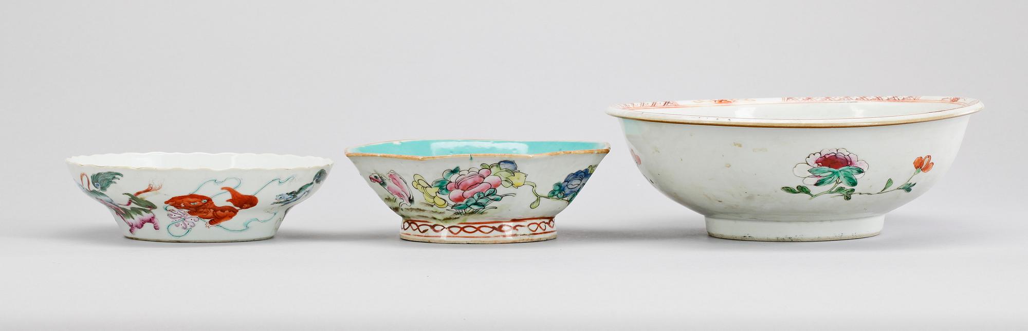 SKÅLAR, 3 st, porslin, Kina, 1800-tal.
