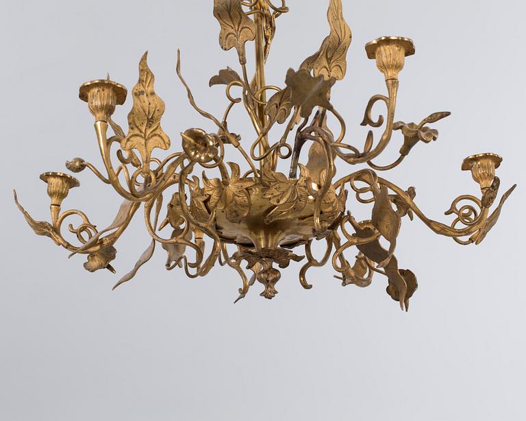 An app. 1900 french brass/metal chandelier.