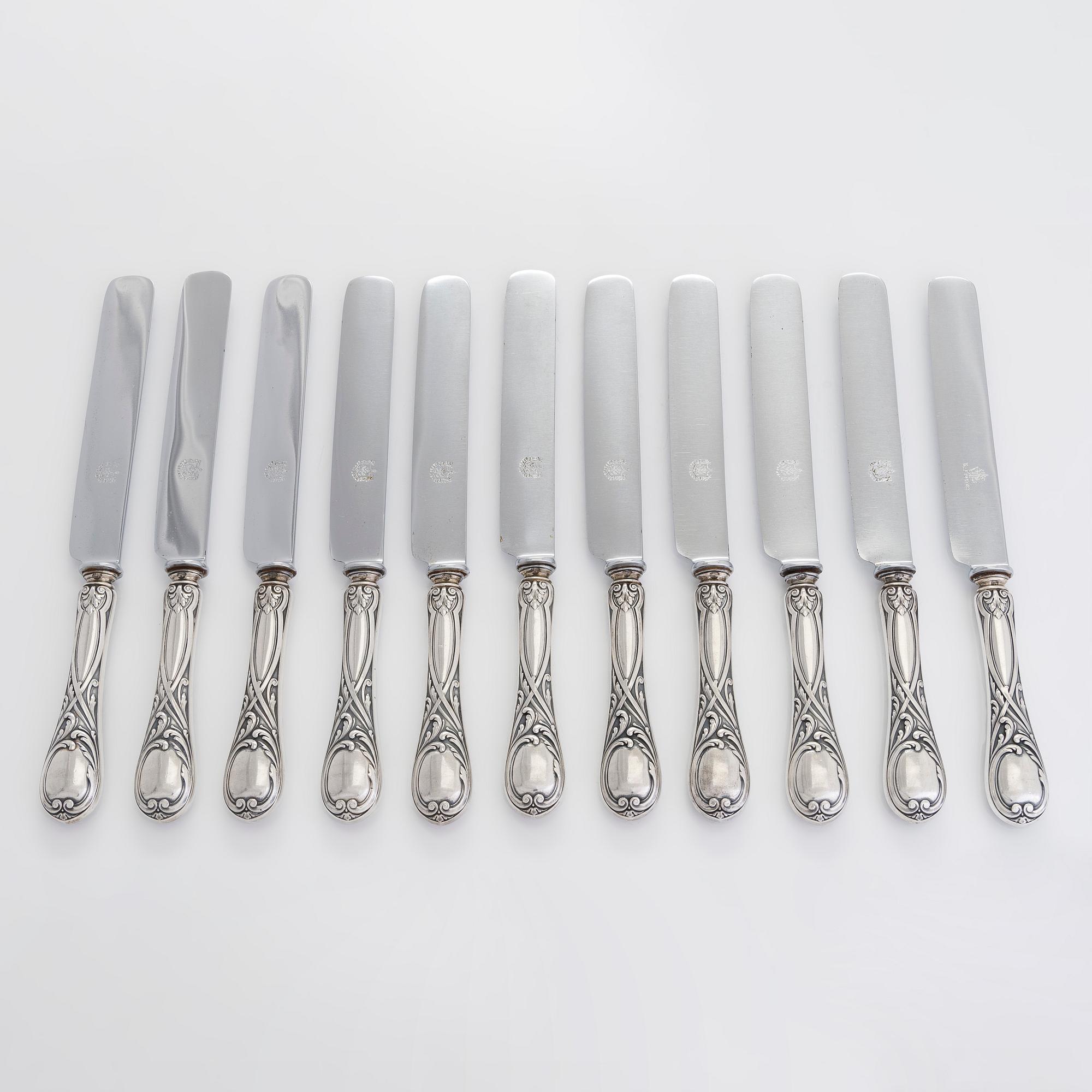 Br. Grachev, bestickuppsättning, 34 st, silver, med hovleverantörsstämpel, S:t Petersburg 1898.