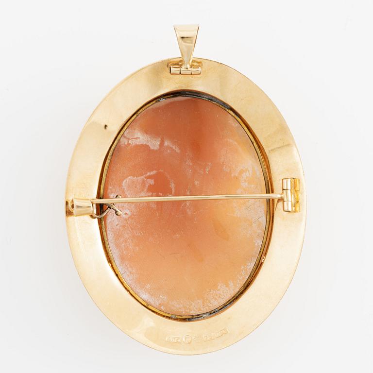 Brooch/pendant 18K gold with a shell cameo.