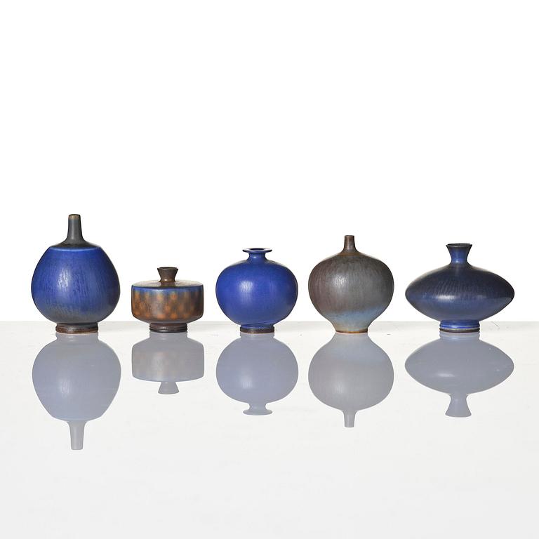 Berndt Friberg, a set of nine miniature stoneware vases, Gustavsberg Studio 1967-71.
