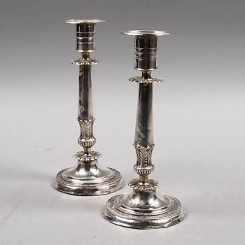 LJUSSTAKAR, ett par, silver, empire, Stockholm 1830.