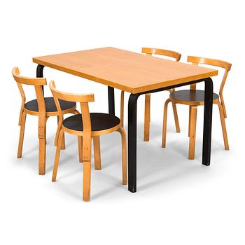 Alvar Aalto, a mid-20th century '81' dining table and four '68' chairs for Artek.