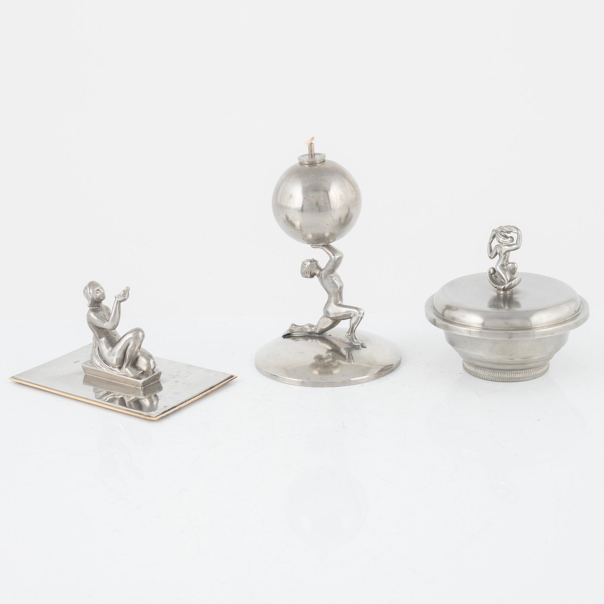 Tin, 3 parts, including CG Hallberg, 1930s.