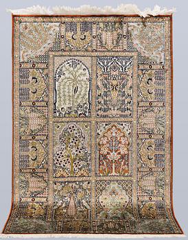 A silk rug, Kashmir, approx. 153 x 92 cm.