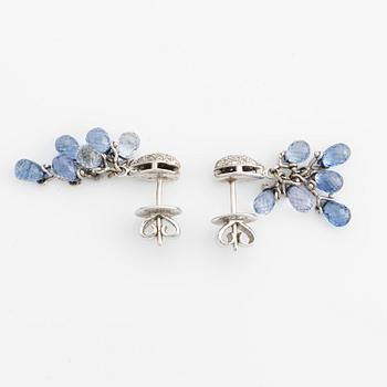 Earrings in white gold with briolette-cut sapphires and brilliant-cut diamonds.