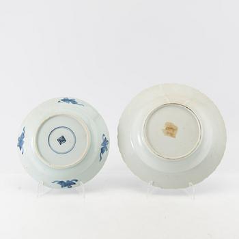 A group of 10 odd blue and white dinner plates, Qing dynasty, 18th/19th century.