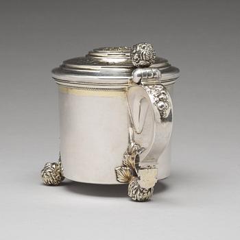 Michel Beck, dryckeskanna, silver, Stockholm (verksam -1630-1673). Barock.