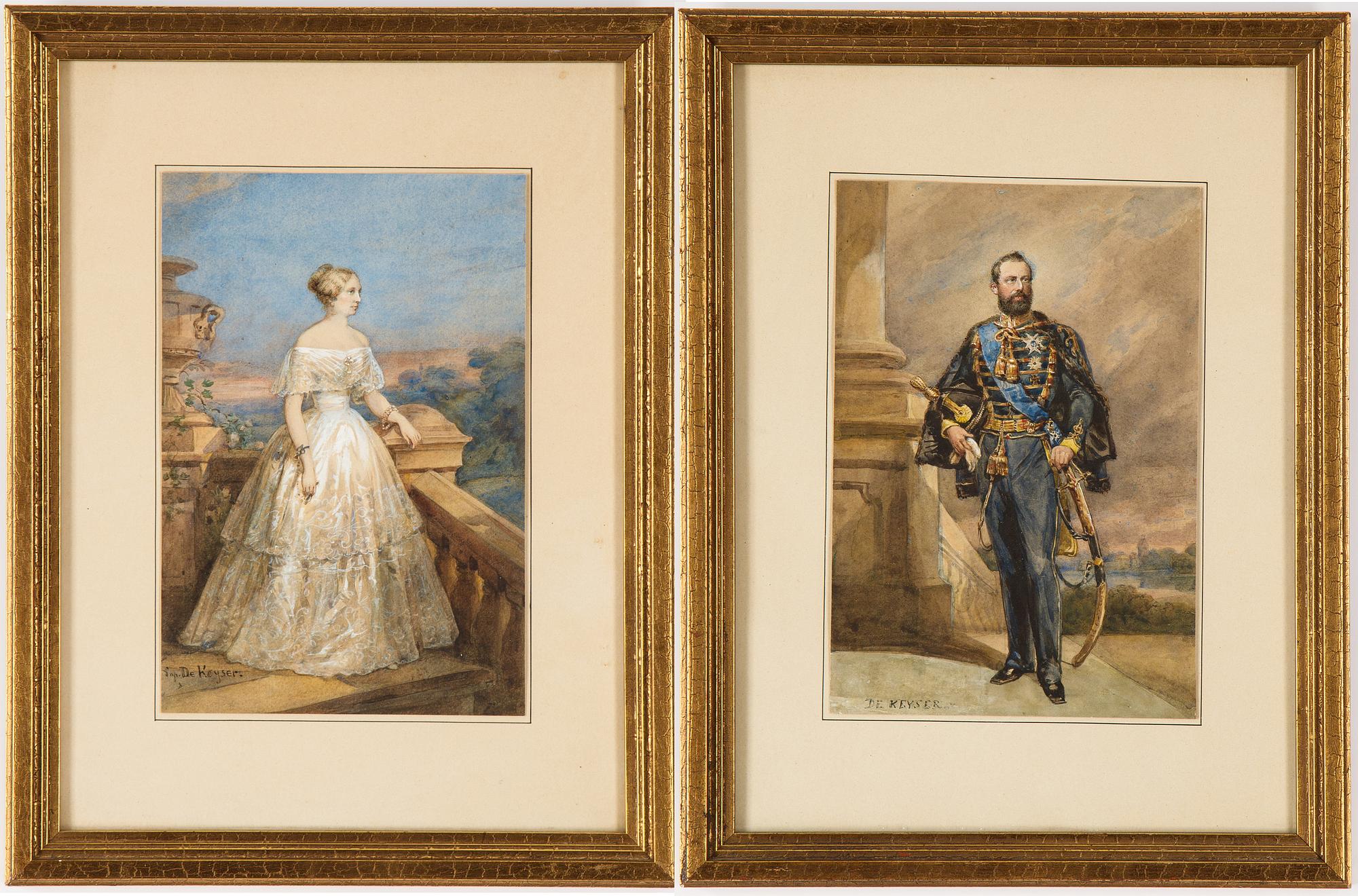Nicaise de Keyser, watercolours, 2, signed.