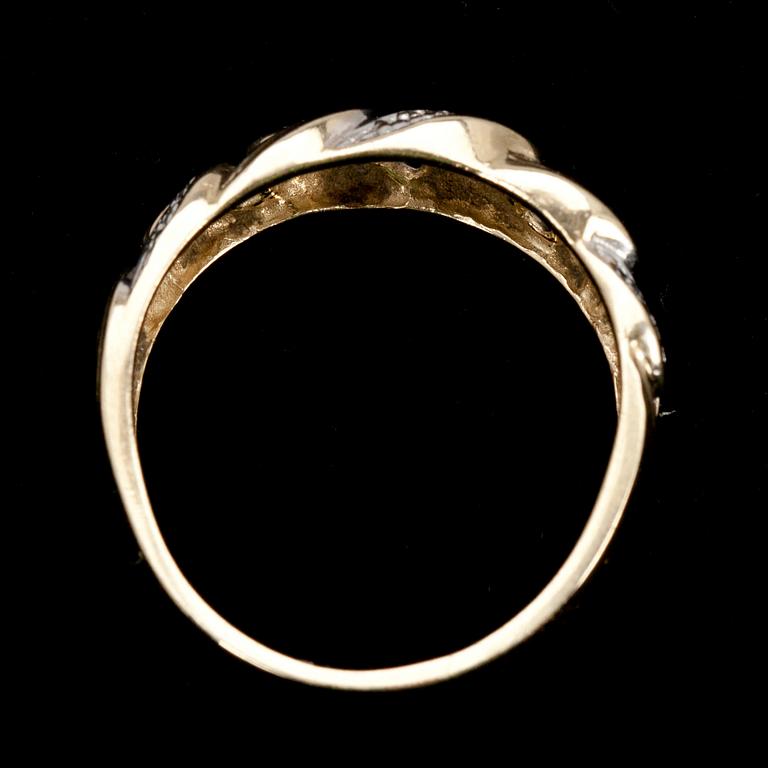 RING, guld 14K, 6 små diamanter, finska stämplar. 1900-talets slut. Vikt 3,5 g.