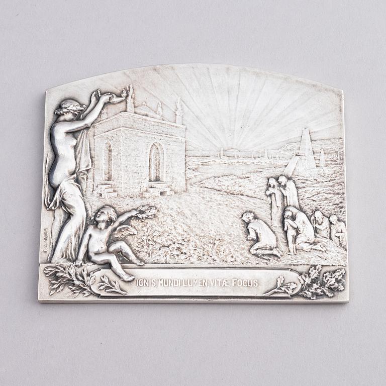 A Nobel commemorative silver plaque, marked Henri Varenne, Paris 1907.