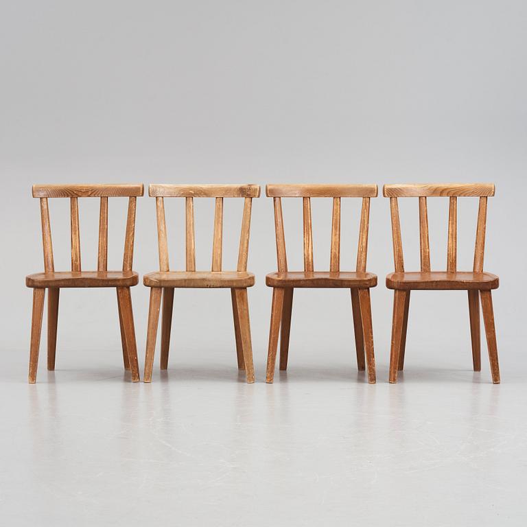 Axel Einar Hjorth, a set of four 'Utö' pine chairs, Nordiska Kompaniet, Sweden 1930s.