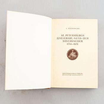 Books, four volumes, gold- and silver markers marks litterature, Finland, Denmark, Norway and Russia.