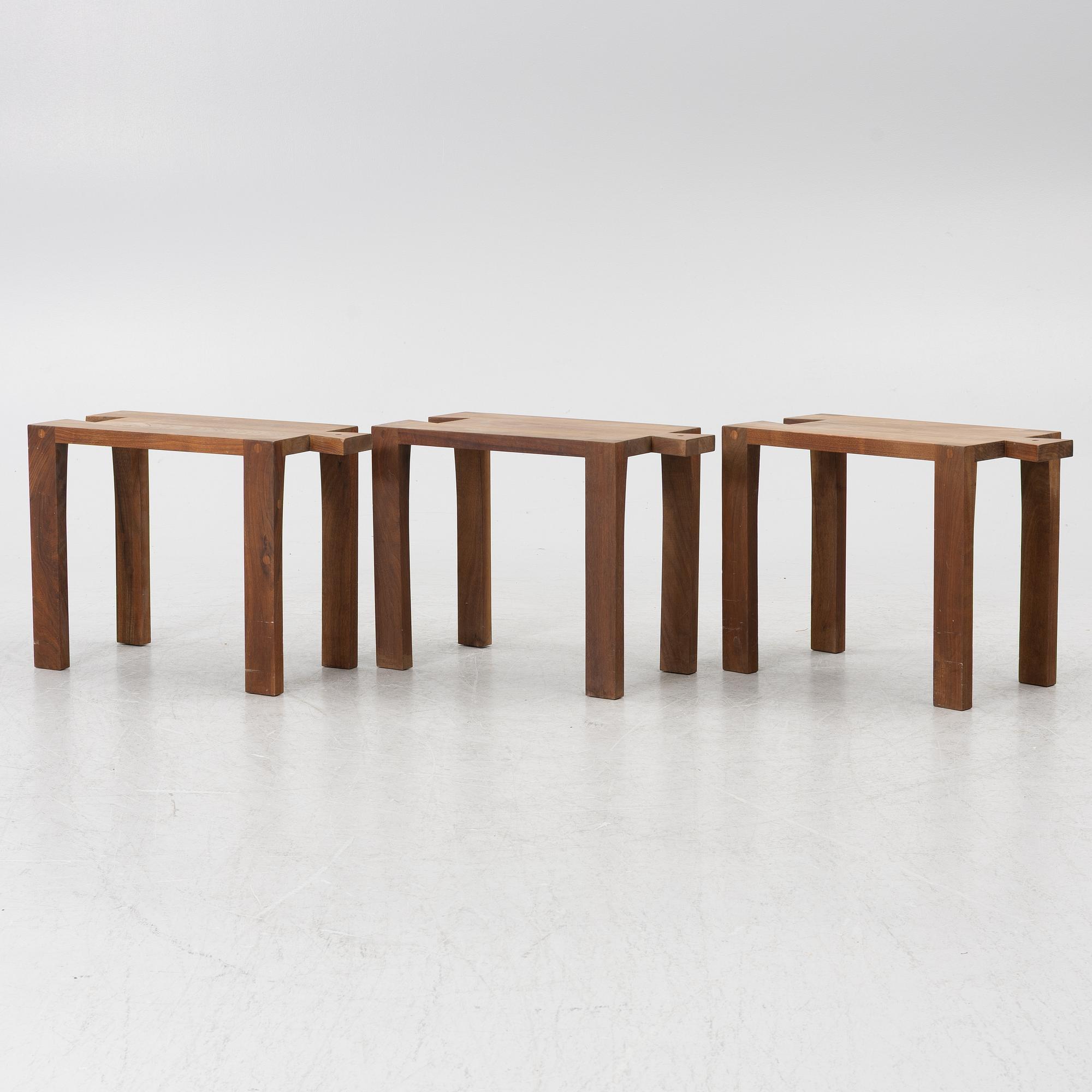 Thomas Sandell, three "Bröllopspallen" stools, Asplund, 21st century.