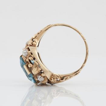 A circa 4.85 ct aquamarine and rose-cut diamond ring.