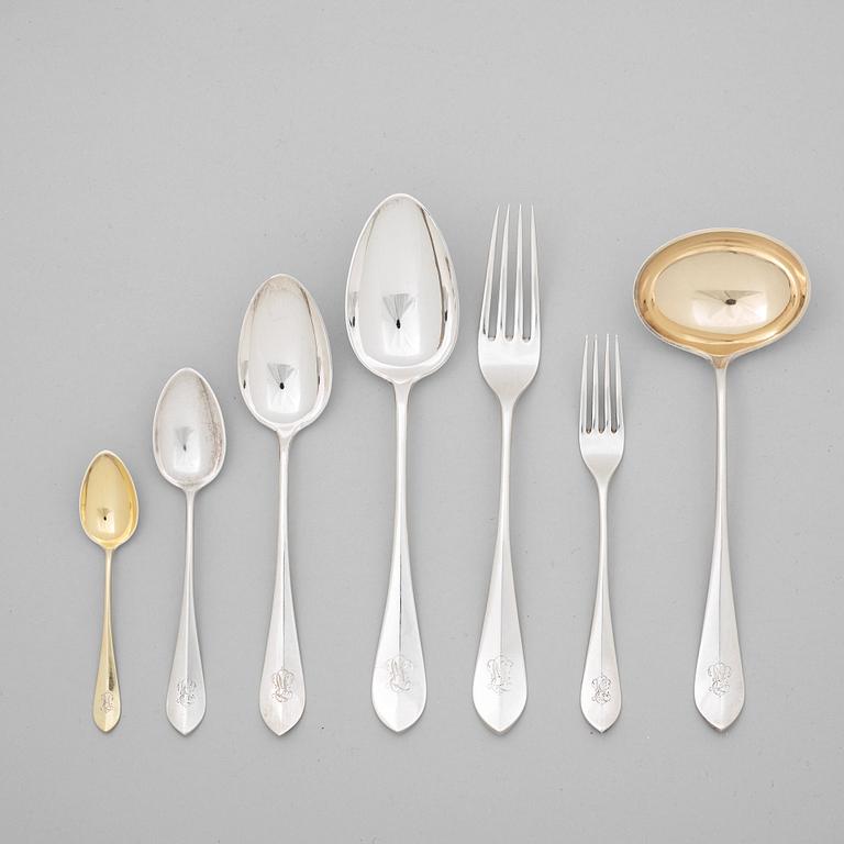 A Swedish 49 piece silver table-cutlery, mark of Gustaf Mollenborg, Stockholm 1906.