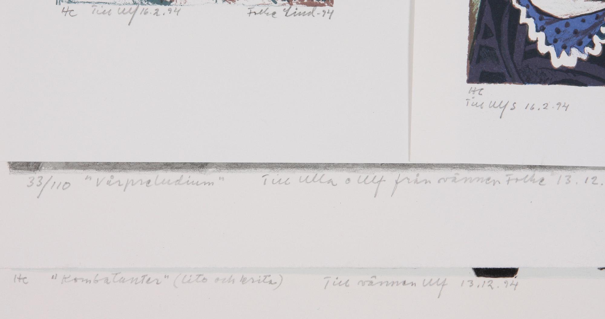 LIND FOLKE, litografier 4 st, sign, nr o dat 1994.