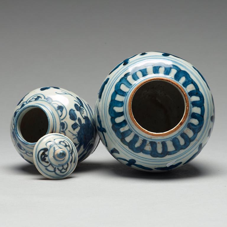 Two blue and white jars, Ming dynasty, 16th Century.