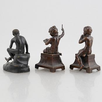 Three bronze miniature sculptures, 20th century.