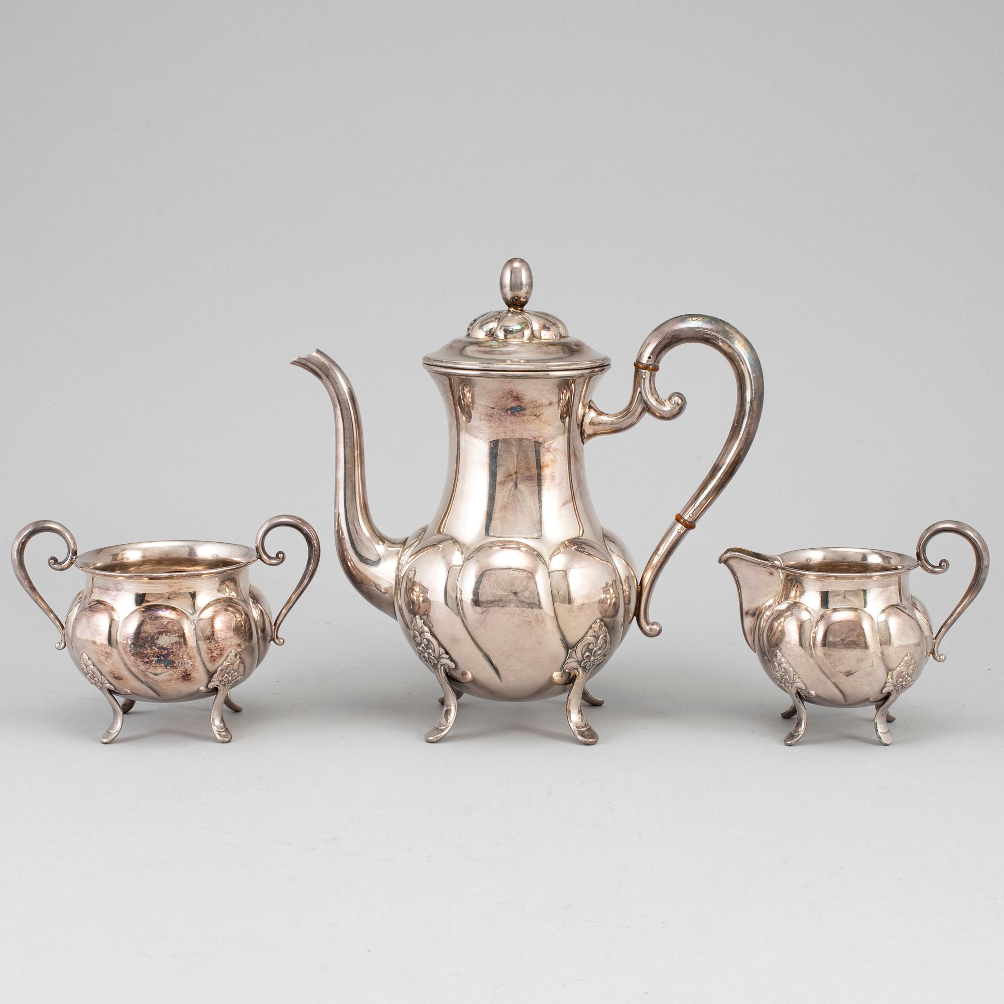 KAFFESERVIS, 3 delar, silver, Norge, 1900-talets mitt.