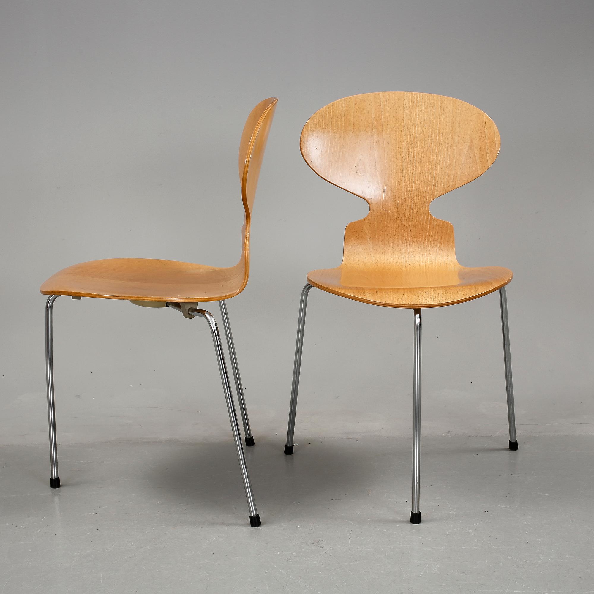 STOLAR, 6 stycken, "Myran", Arne Jacobsen, Fritz Hansen, 1900-talets fjärde kvartal.