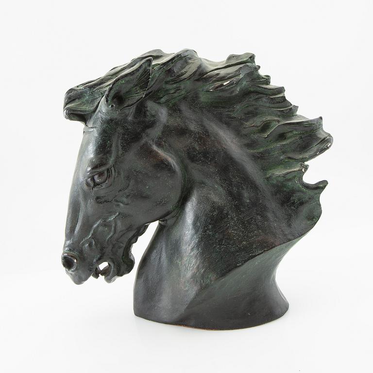 Decorative sculpture Horse's head patinated plaster second half of the 20th century.