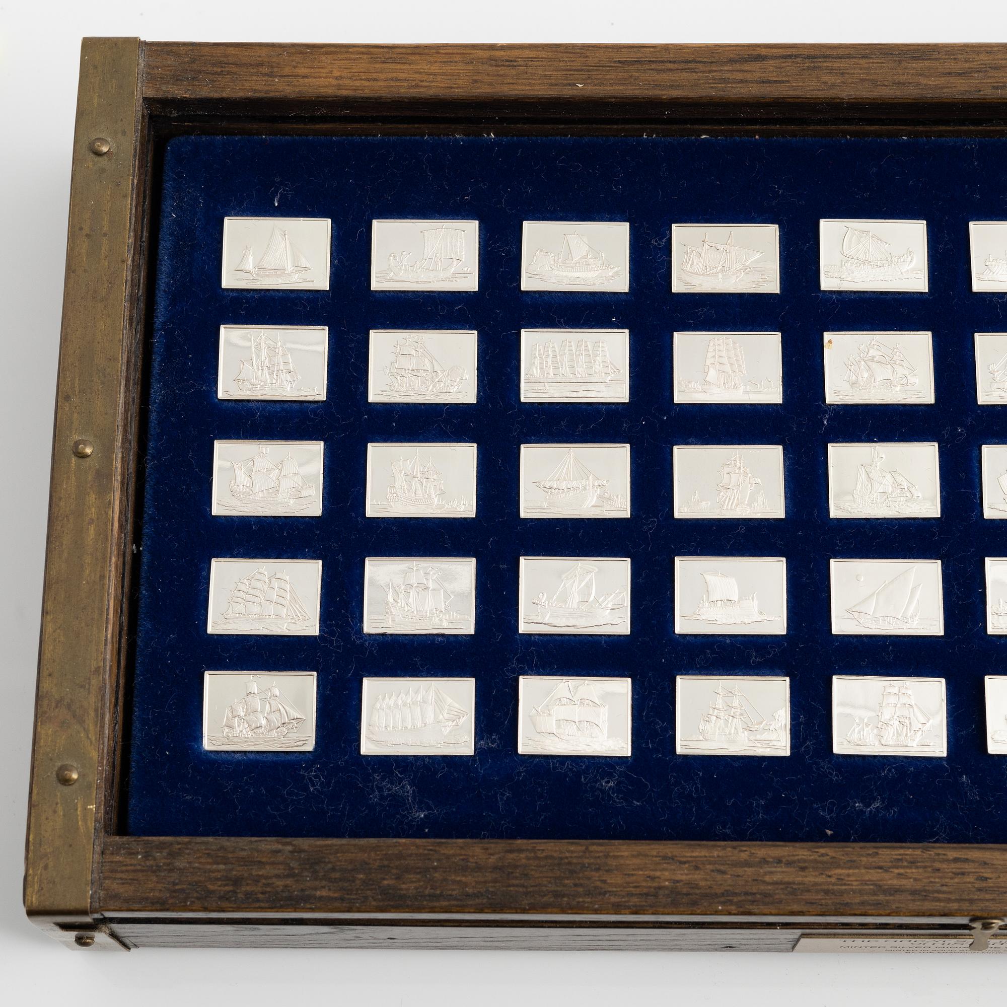 Miniatyrer, 50 st, sterling silver, "Historiens Stora Segelfartyg", Franklin Mint, 1970-tal.