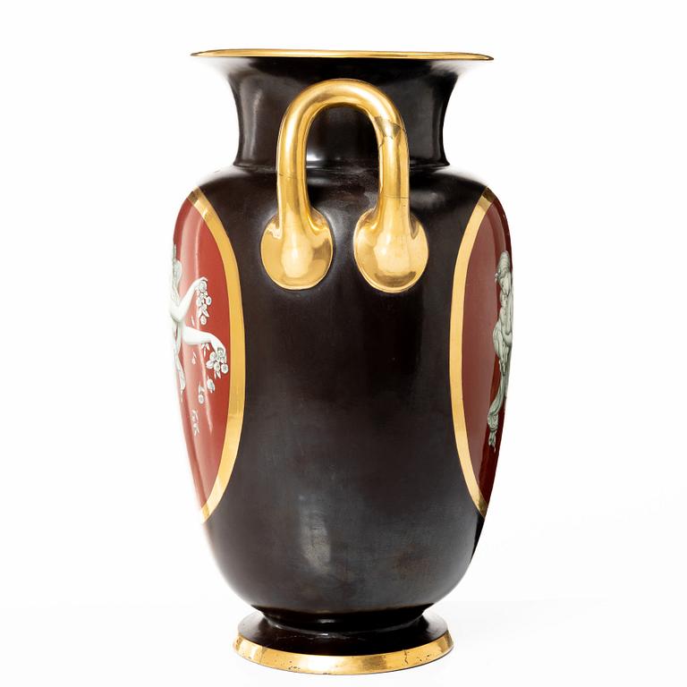 A large Swedish porcelain urn, Gustavsberg, 1866.