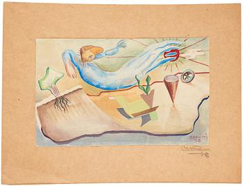CO Hultén, gouache på kartong, signerad och daterad -38.
