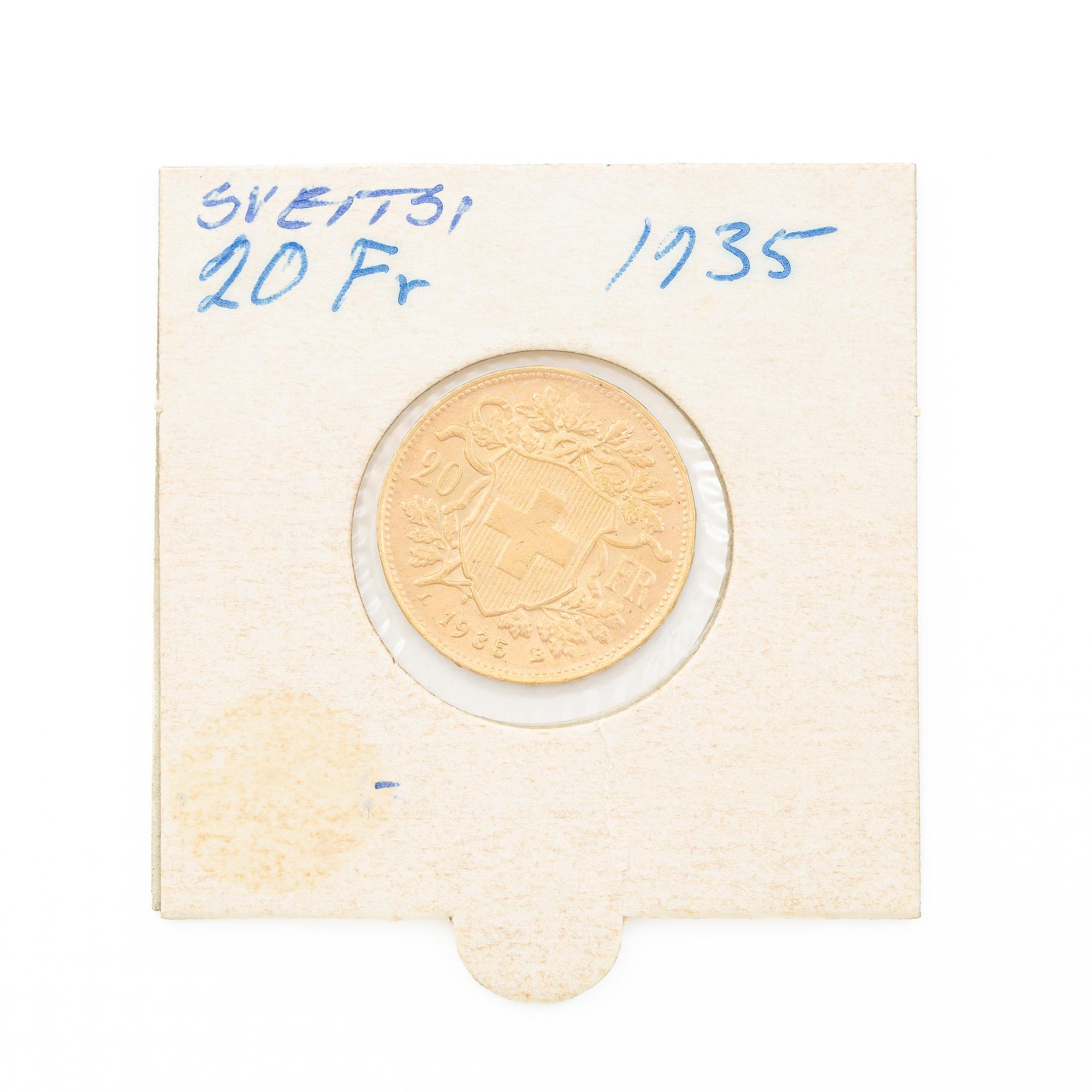 Gold coin, Switzerland, 20 Franc, 1935,