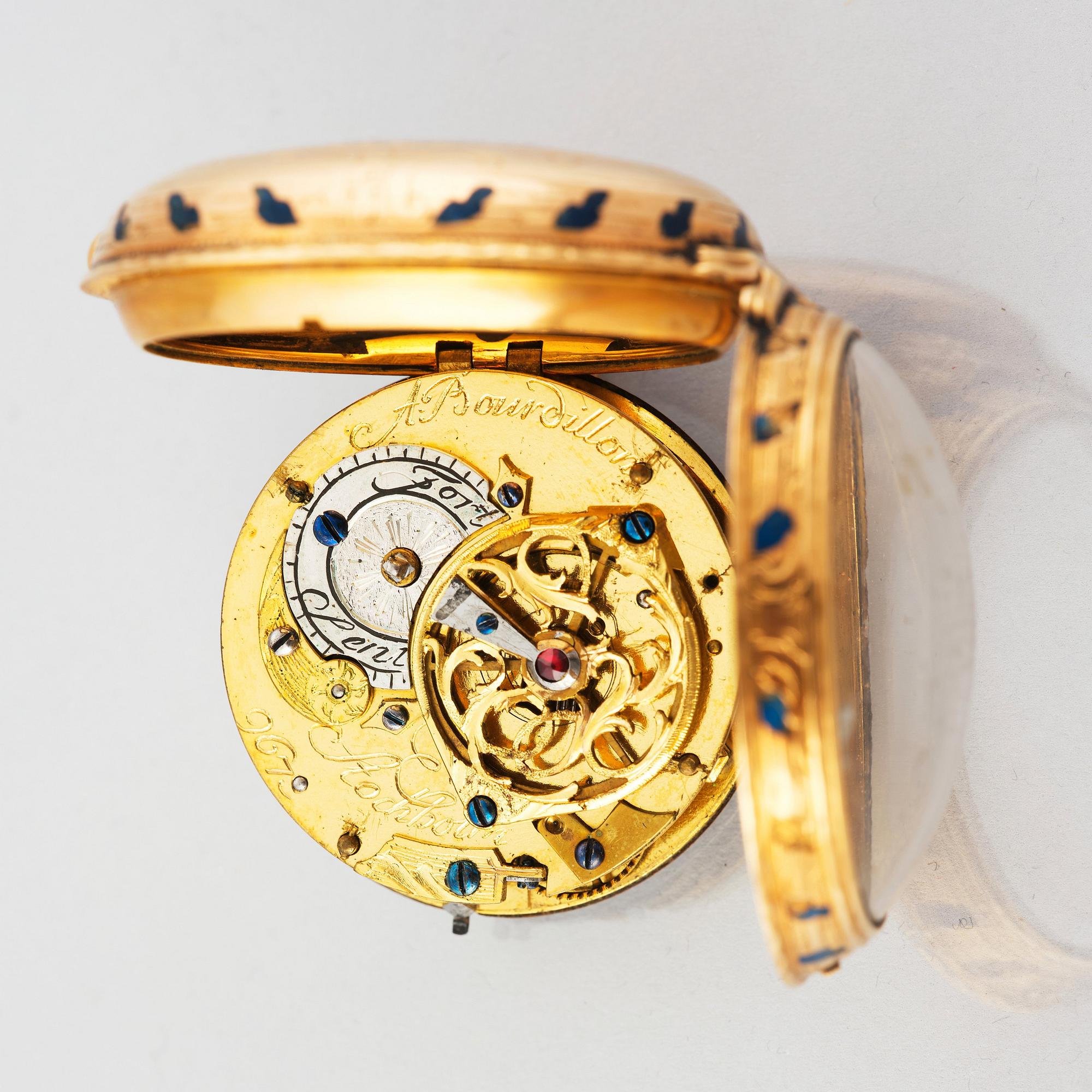 AUGUSTIN BOURDILLON (1729-1790), Stockholm 1771, gold and enamel pocket watch,