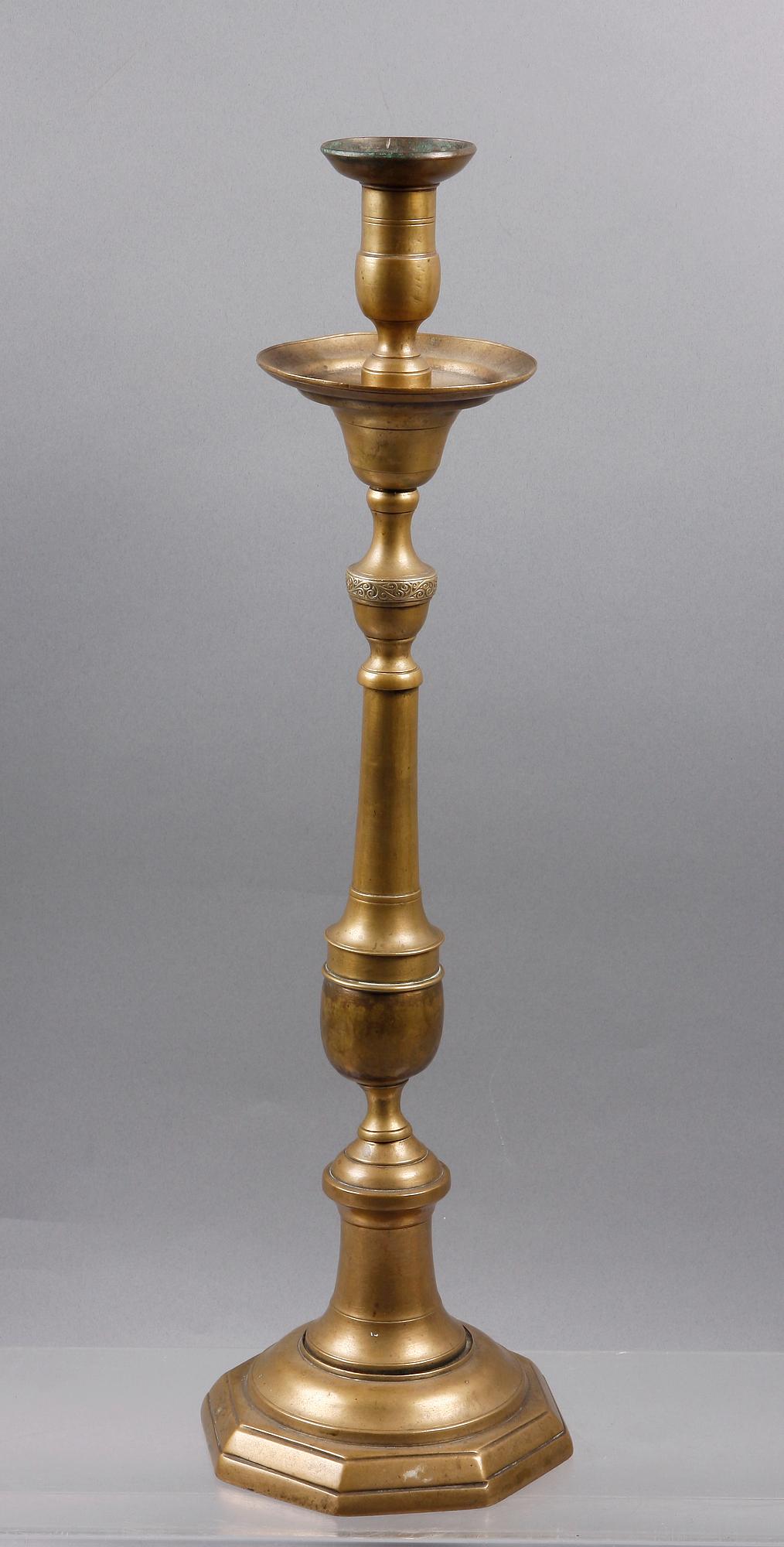 LJUSSTAKE, mässing, enl uppgift Spanien, 1700-tal.