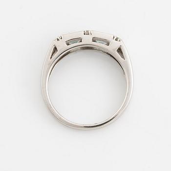 Ring, pendant, and a pair of earrings, 18K white gold with topaz and small diamonds.