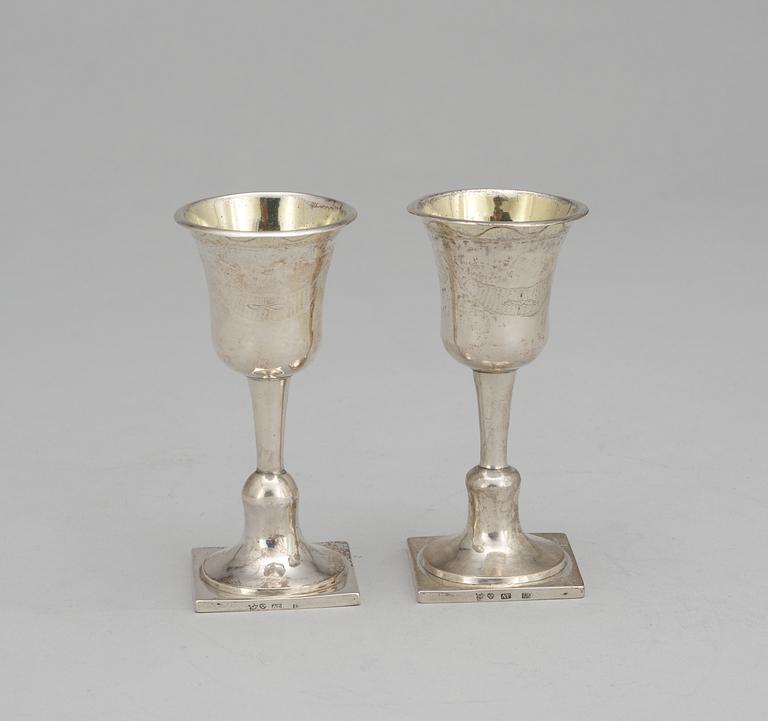 A pair of Swedish 19th century parcel-gilt chalices, makers mark of Adam Tillström, Växjö 1815.