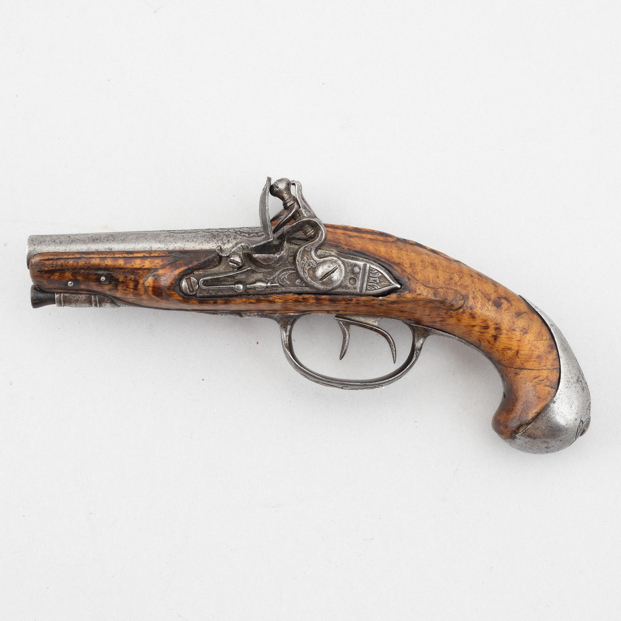 Flintlock pistol, double-barrel, possibly France, second half of the 18th century.
