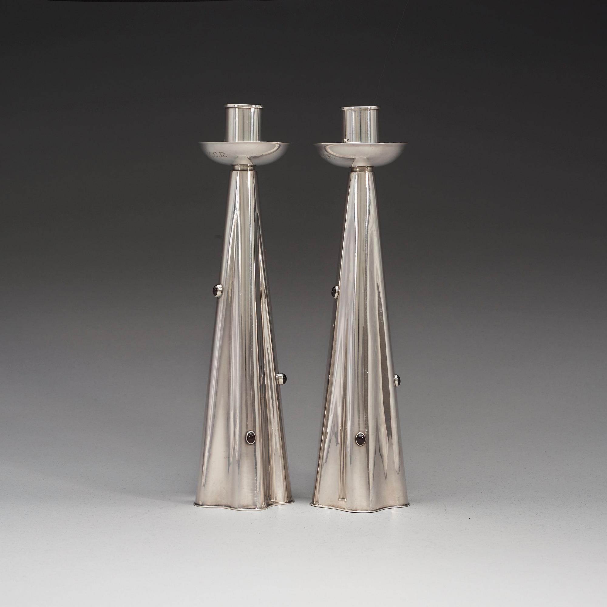 A pair of Vera Ferngren silver candlesticks, C.G Hallberg Stockholm 1959.