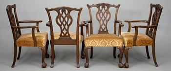 STOLAR, 10+4 st och MATBORD, ek, Chippendale stil, sannolikt Boman, 1900-talets första hälft.