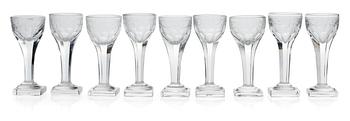 385. A set of nine 19th cent liquere glass.